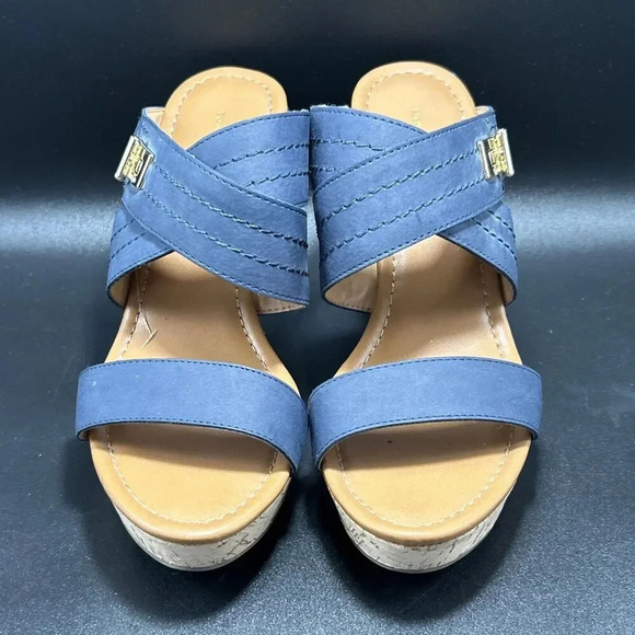 Tommy Hilfiger Wedge Women’s 10 M Blue Strap 4.5” Heel Cork Slip On - Picture 5 of 8